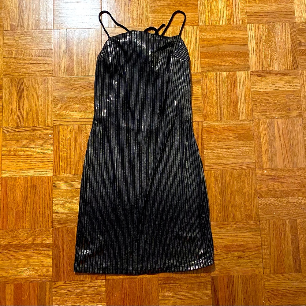 Black and Gold Mini Dress with Open Back